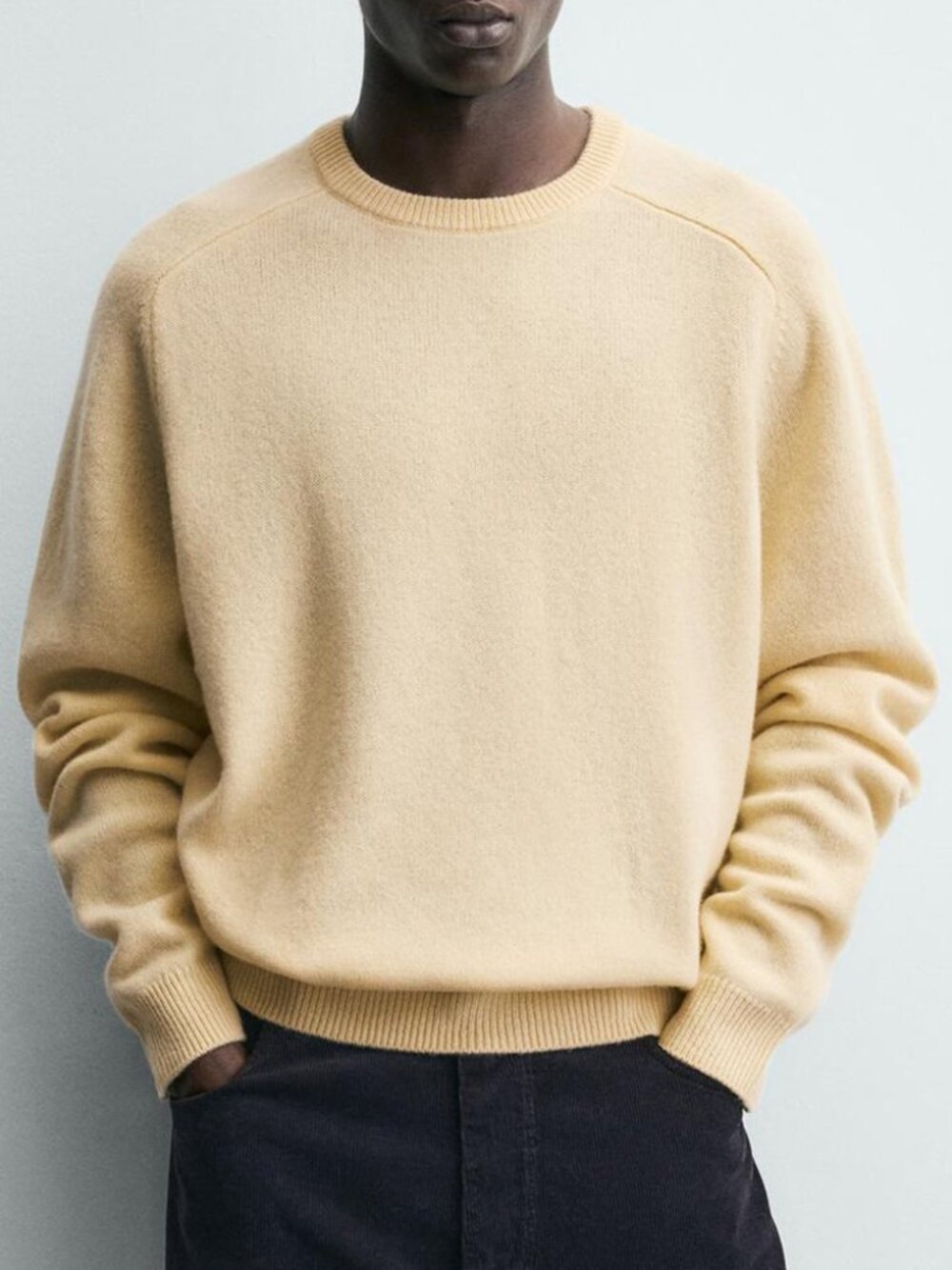 NEW Zara Men's Regular Fit Wool Cashmere Blend Crewneck Sweater Jumper Butter L